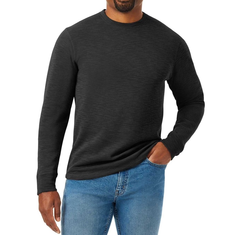 Members Mark Mens Sweaters Size S Black Double Knit Crewneck Long Sleeve